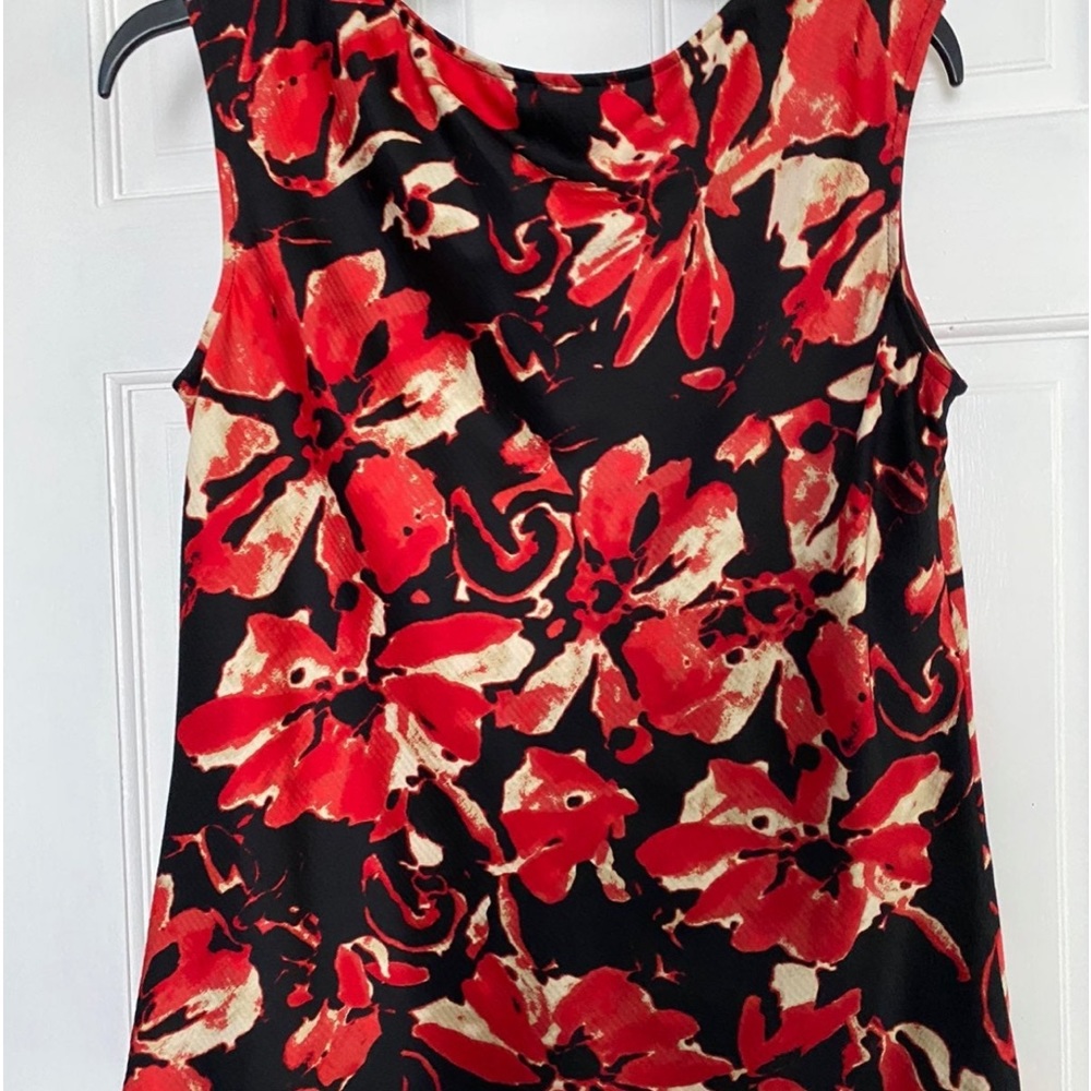 Anne Klein Black Red and Cream Floral Sleeveless Tunic